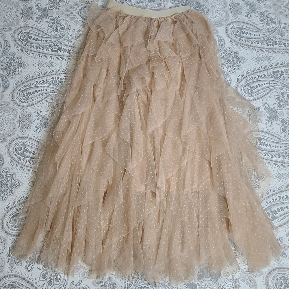Chic Wish Dots full ruffled tulle skirt Light tan women's beige Fairy Whimsy - Picture 5 of 11